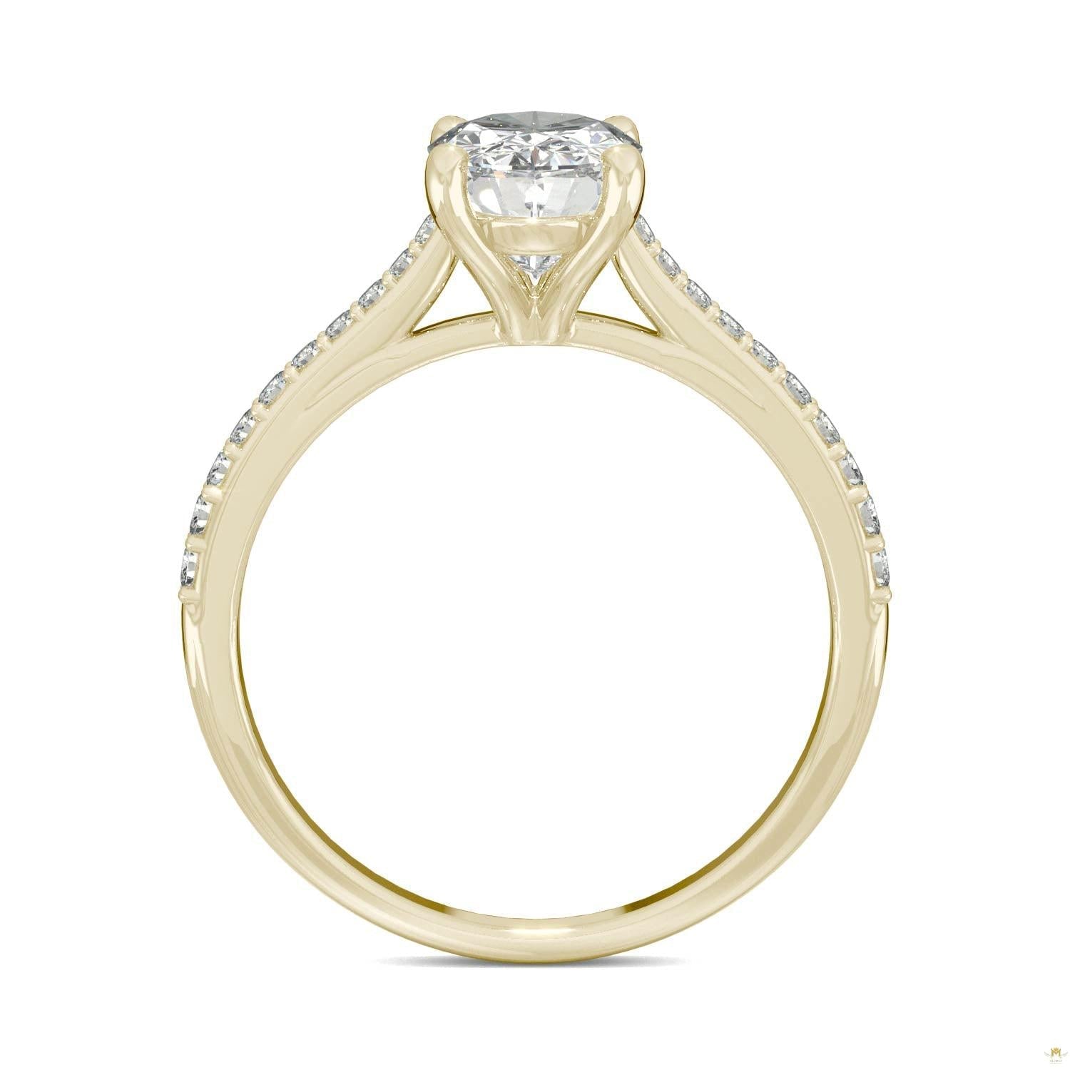 2.49 CTW   Elongated Oval Moissanite Engagement Ring in 14K Yellow Gold