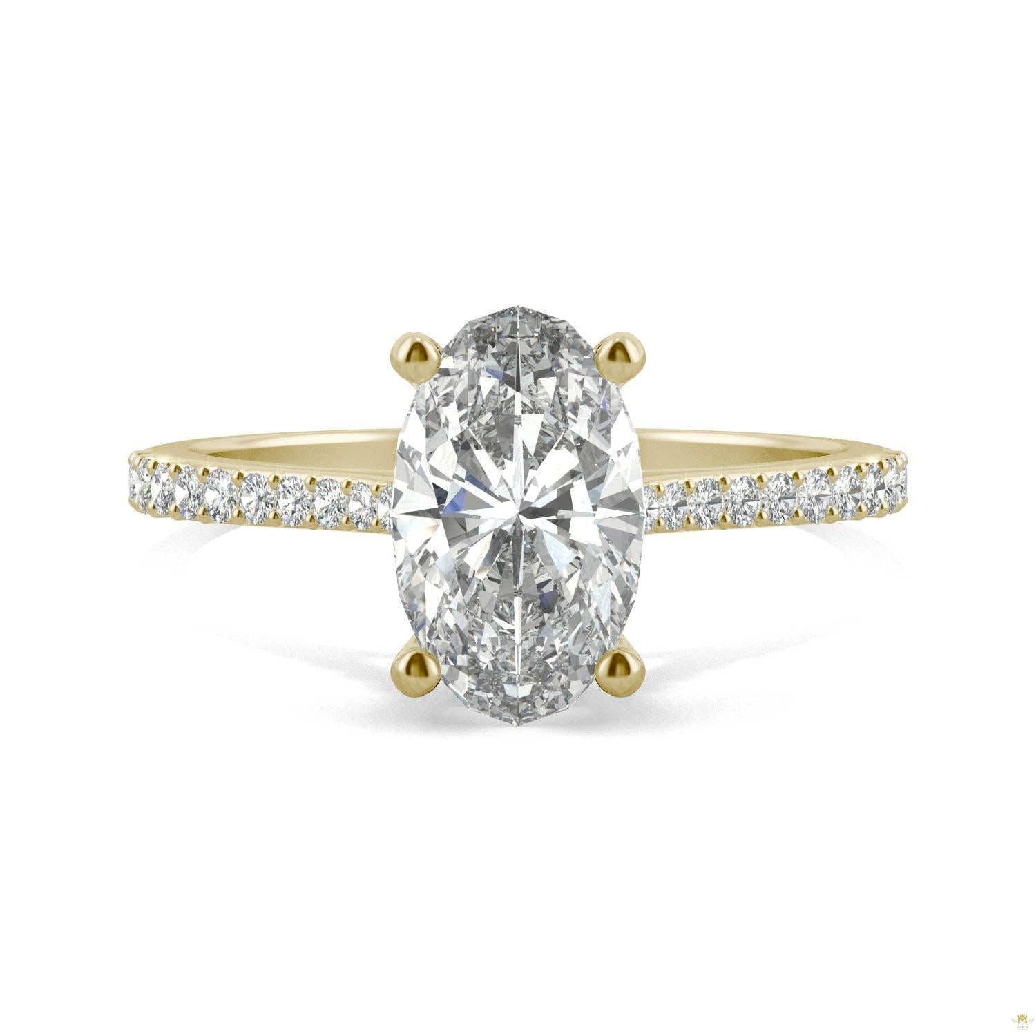2.49 CTW   Elongated Oval Moissanite Engagement Ring in 14K Yellow Gold