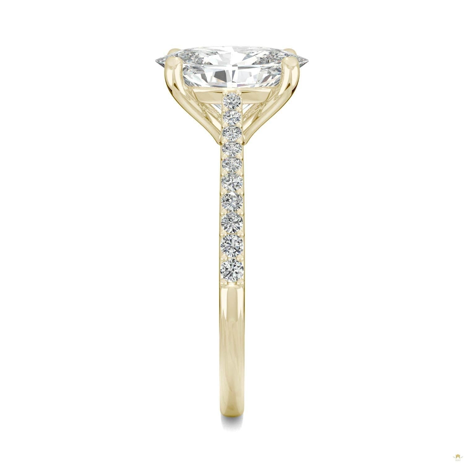 2.49 CTW   Elongated Oval Moissanite Engagement Ring in 14K Yellow Gold