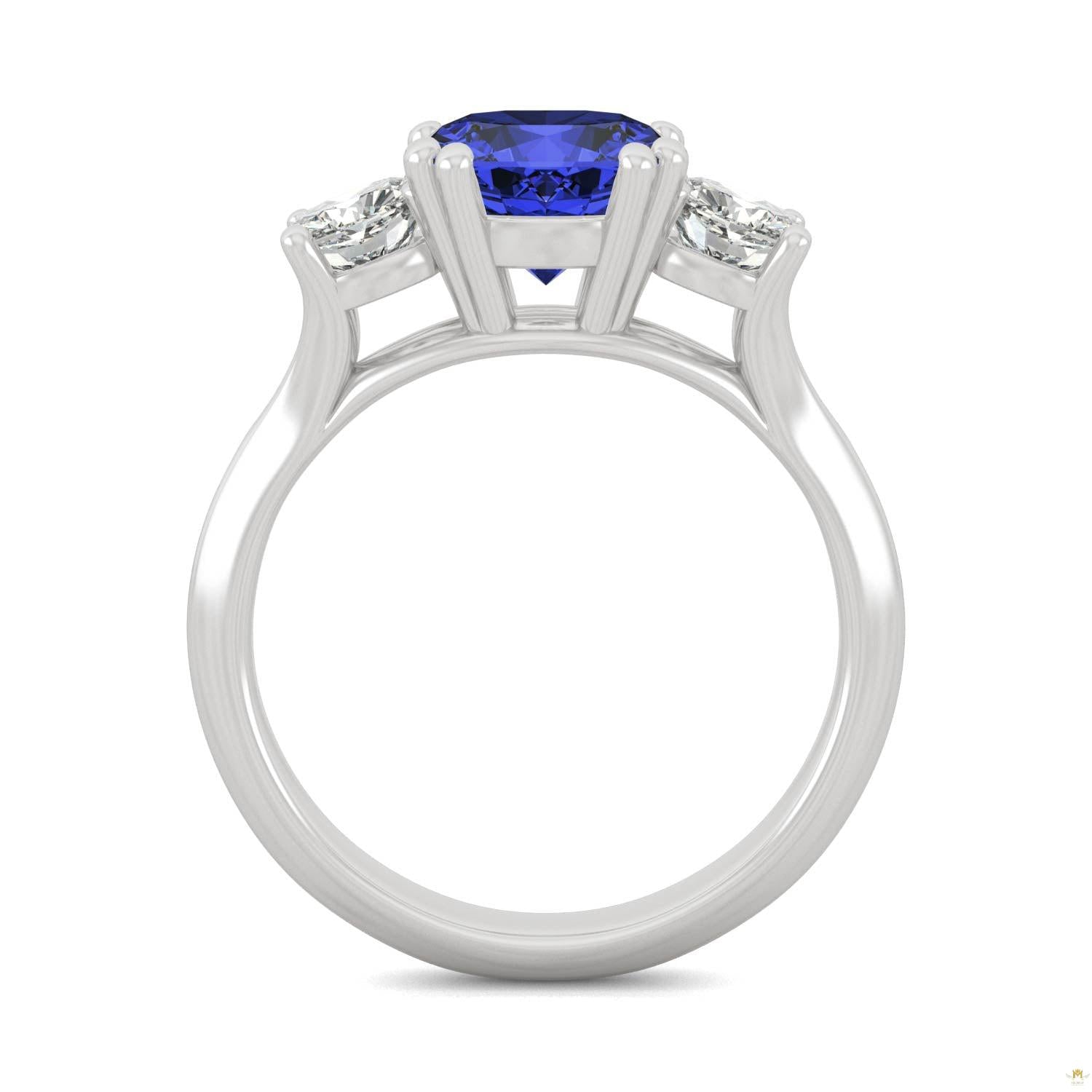 3.70 CTW   Cushion Sapphire Engagement Ring in 14K White Gold