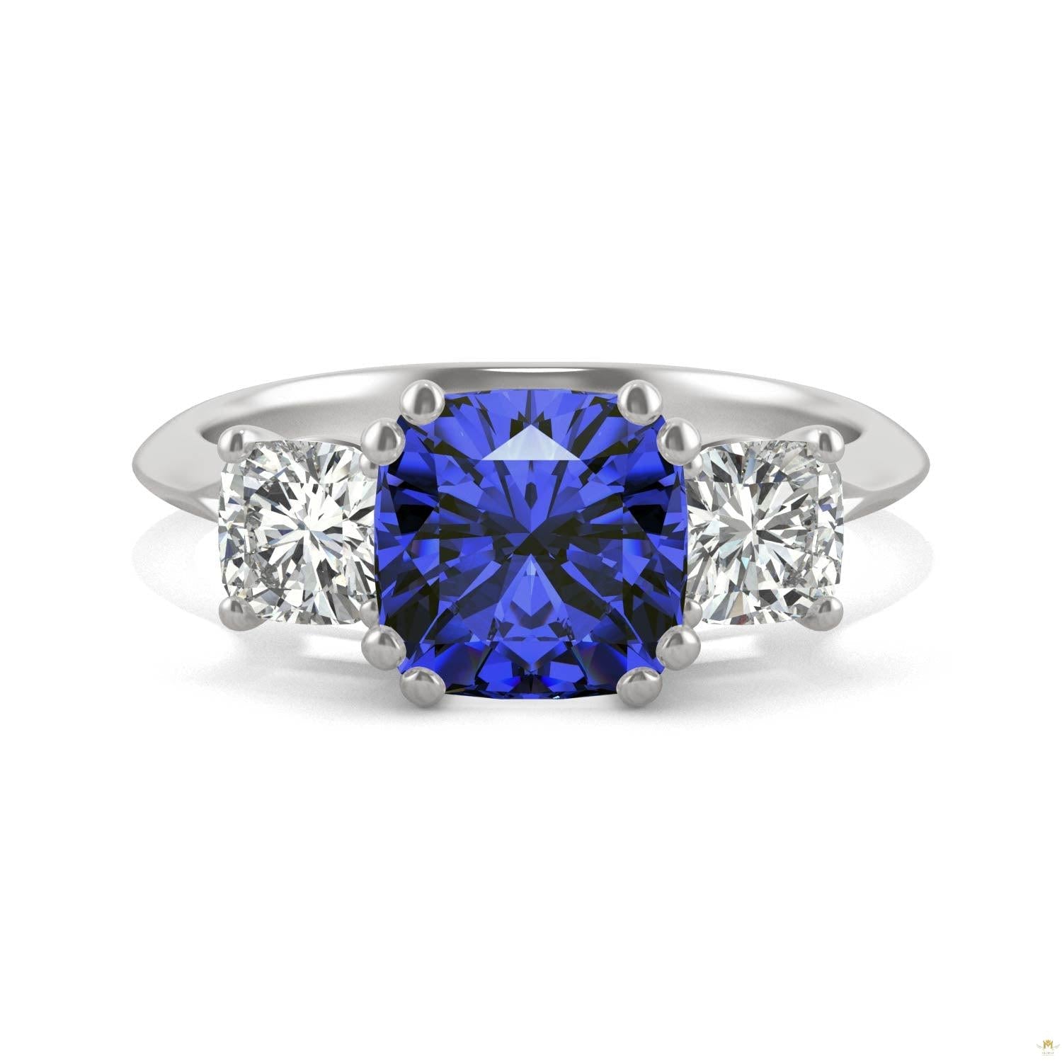 3.70 CTW   Cushion Sapphire Engagement Ring in 14K White Gold