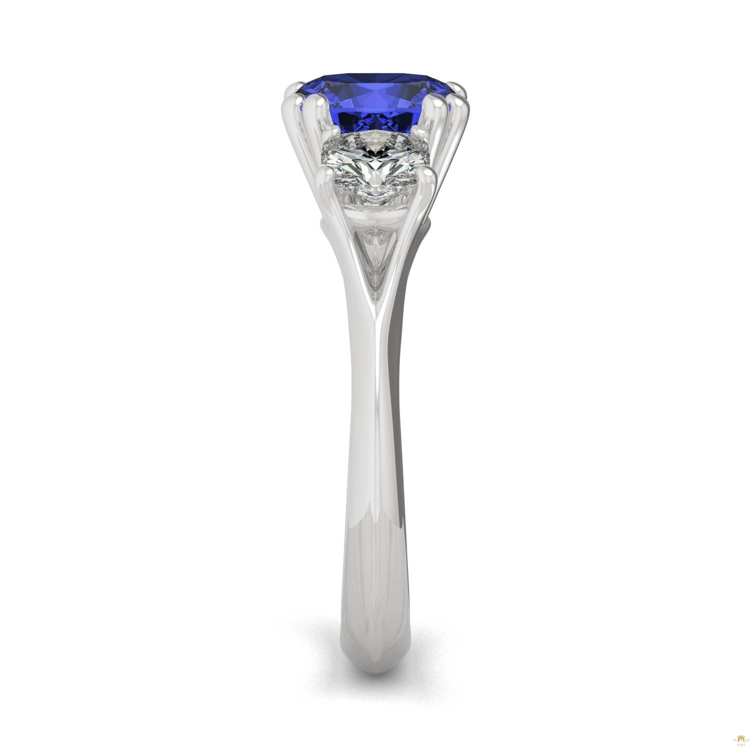 3.70 CTW   Cushion Sapphire Engagement Ring in 14K White Gold