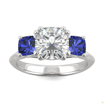 3.40 CTW   Cushion Moissanite Engagement Ring in 14K White Gold