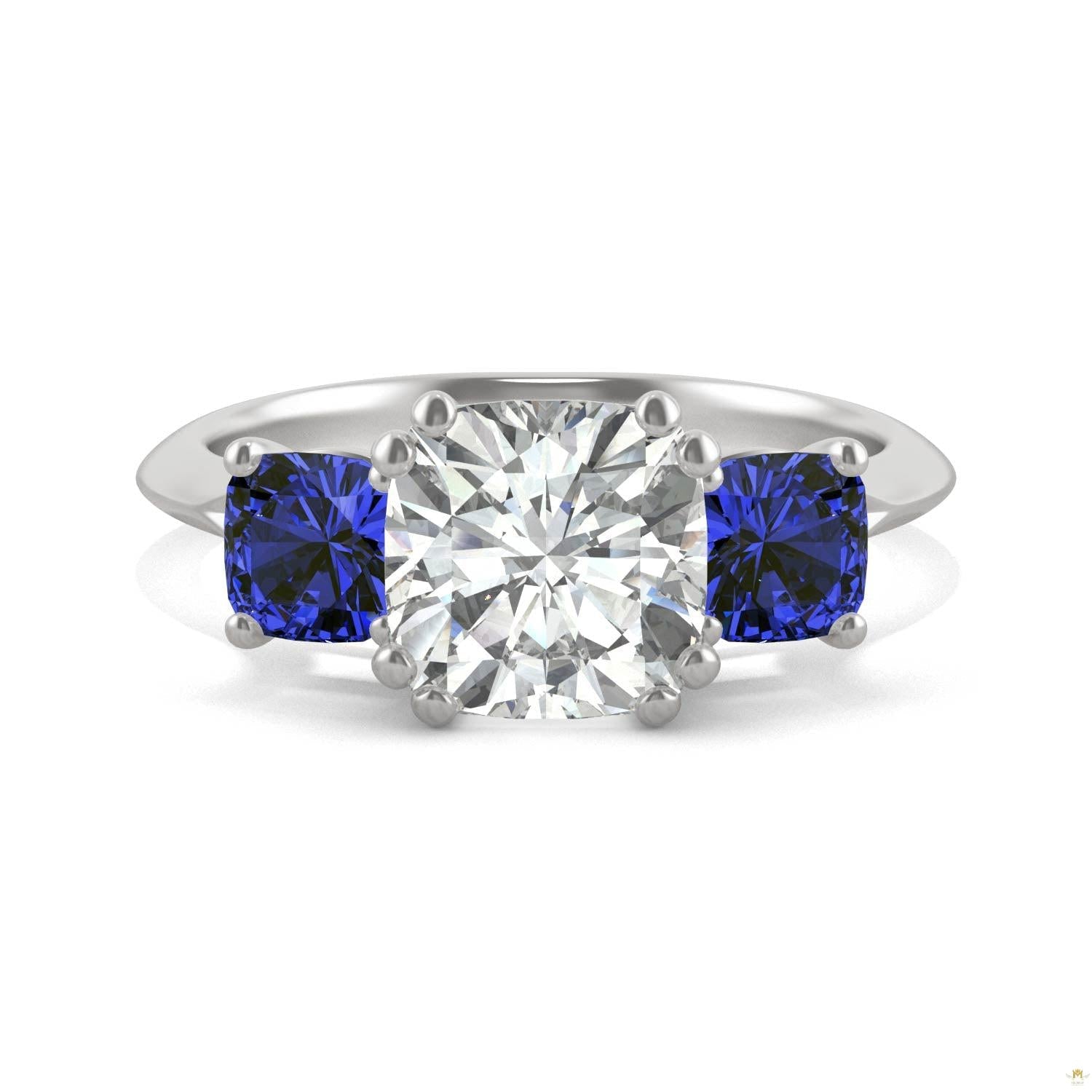 3.40 CTW   Cushion Moissanite Engagement Ring in 14K White Gold