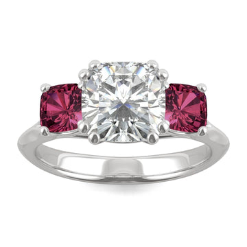 3.40 CTW   Cushion Moissanite Engagement Ring in 14K White Gold
