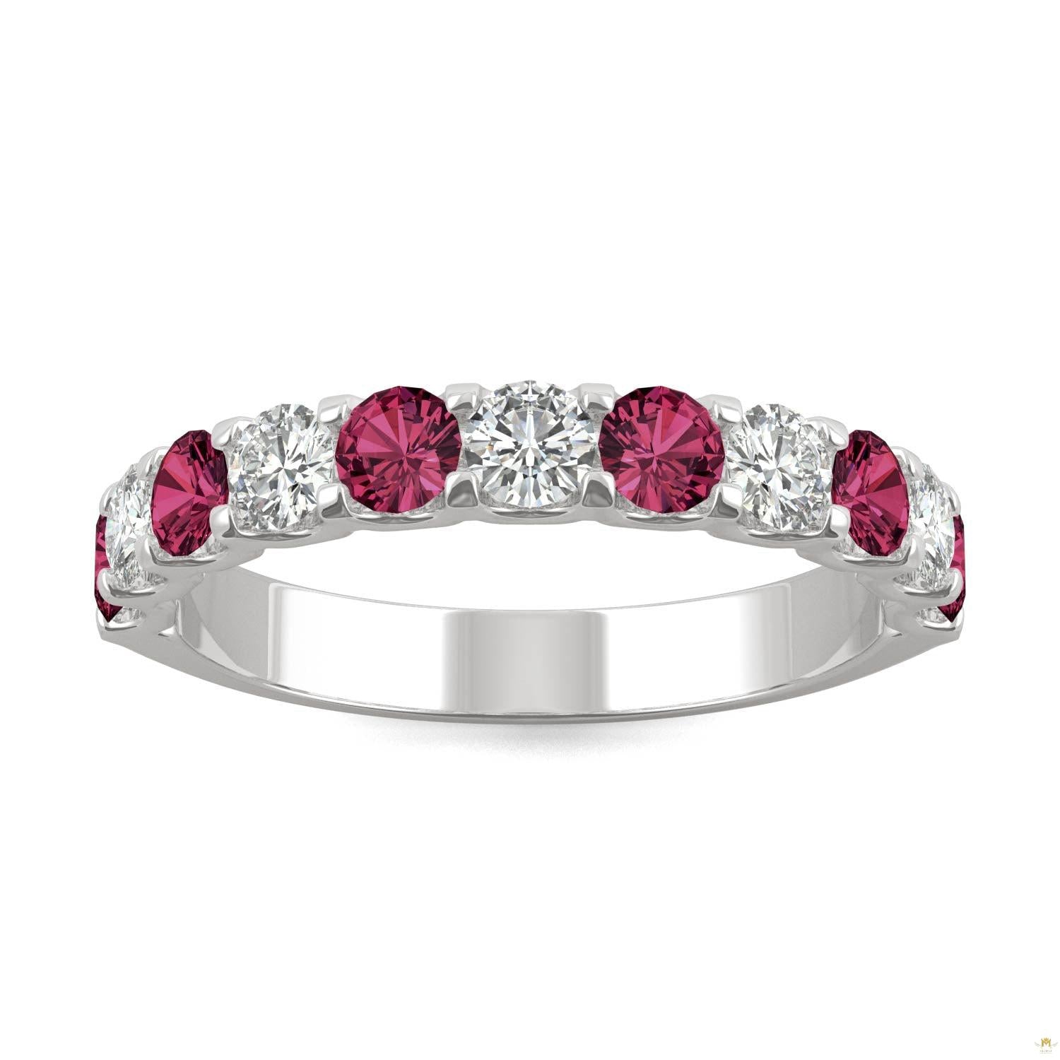 1.58 CTW   Round Ruby Stackable Ring in 14K White Gold