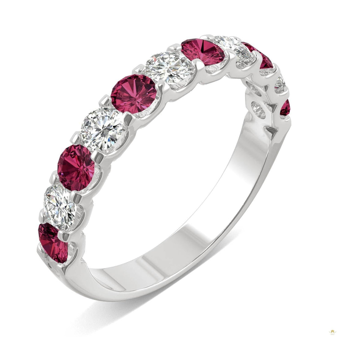 1.58 CTW   Round Ruby Stackable Ring in 14K White Gold
