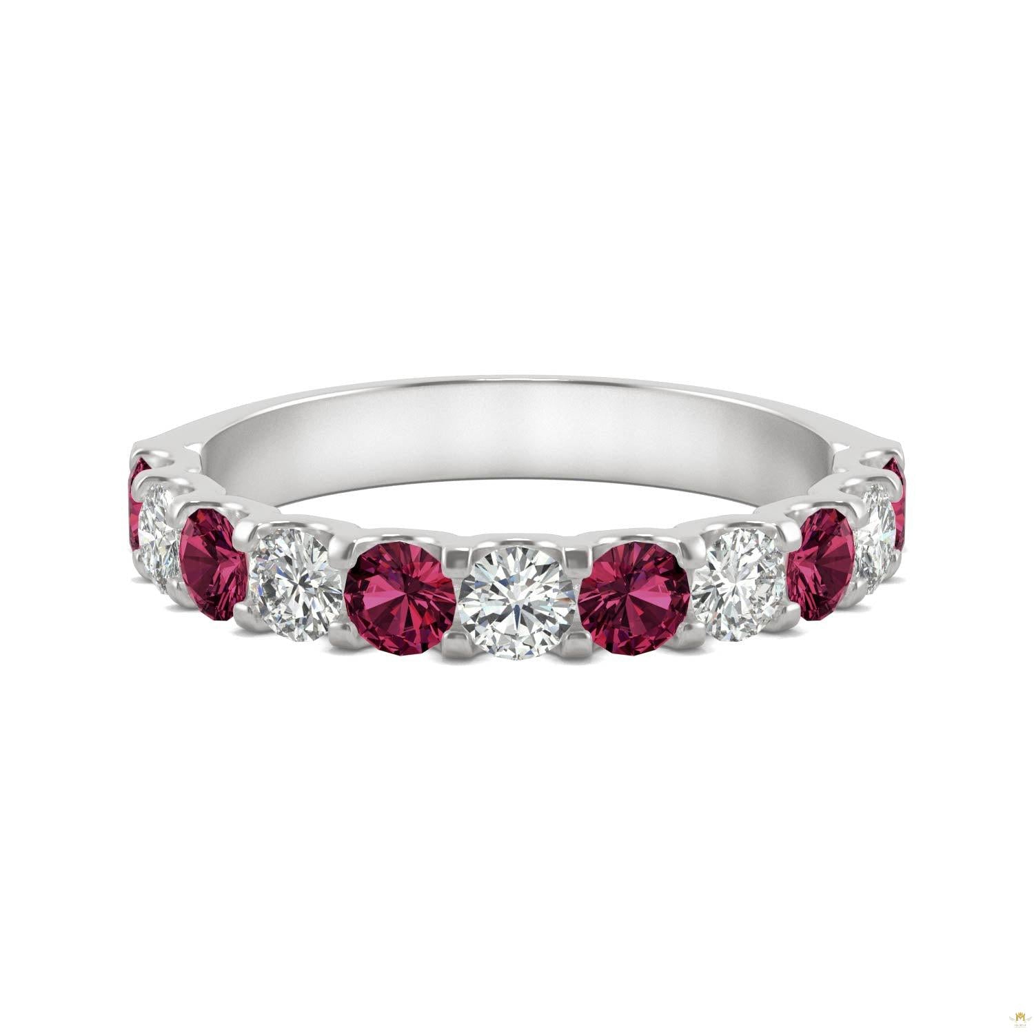 1.58 CTW   Round Ruby Stackable Ring in 14K White Gold