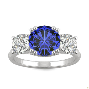 3.90 CTW   Round Sapphire Three Stone Ring in 14K White Gold