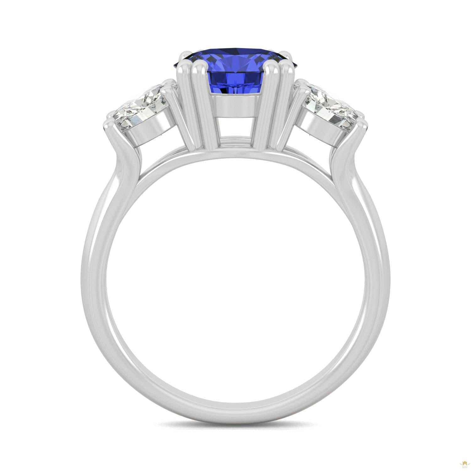 3.90 CTW   Round Sapphire Three Stone Ring in 14K White Gold