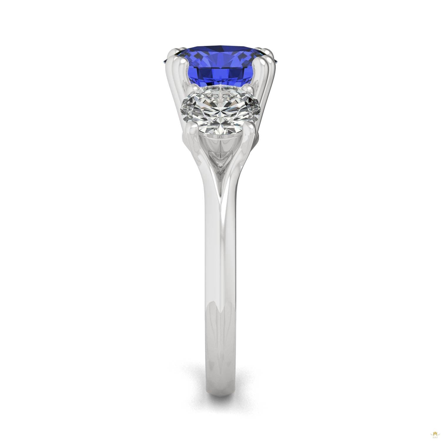 3.90 CTW   Round Sapphire Three Stone Ring in 14K White Gold