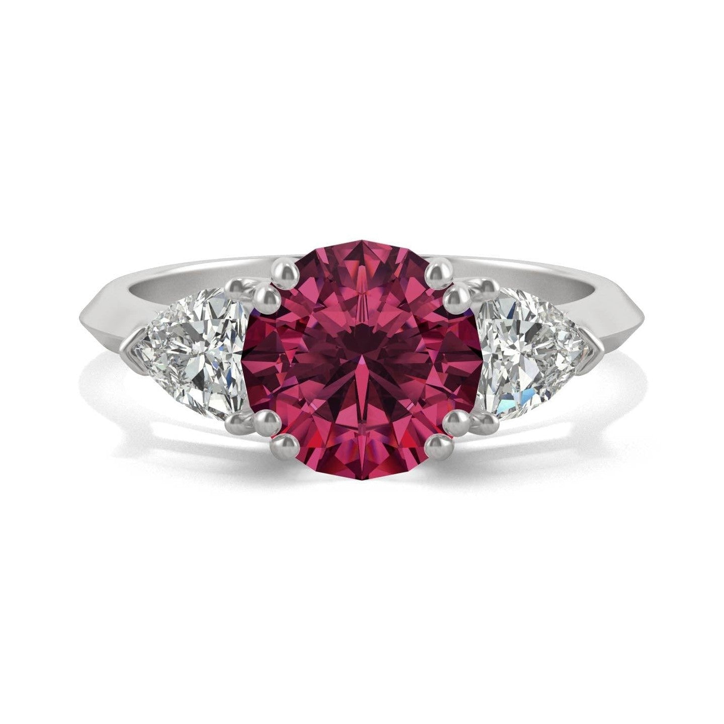 3.50 CTW   Round Ruby Engagement Ring in 14K White Gold
