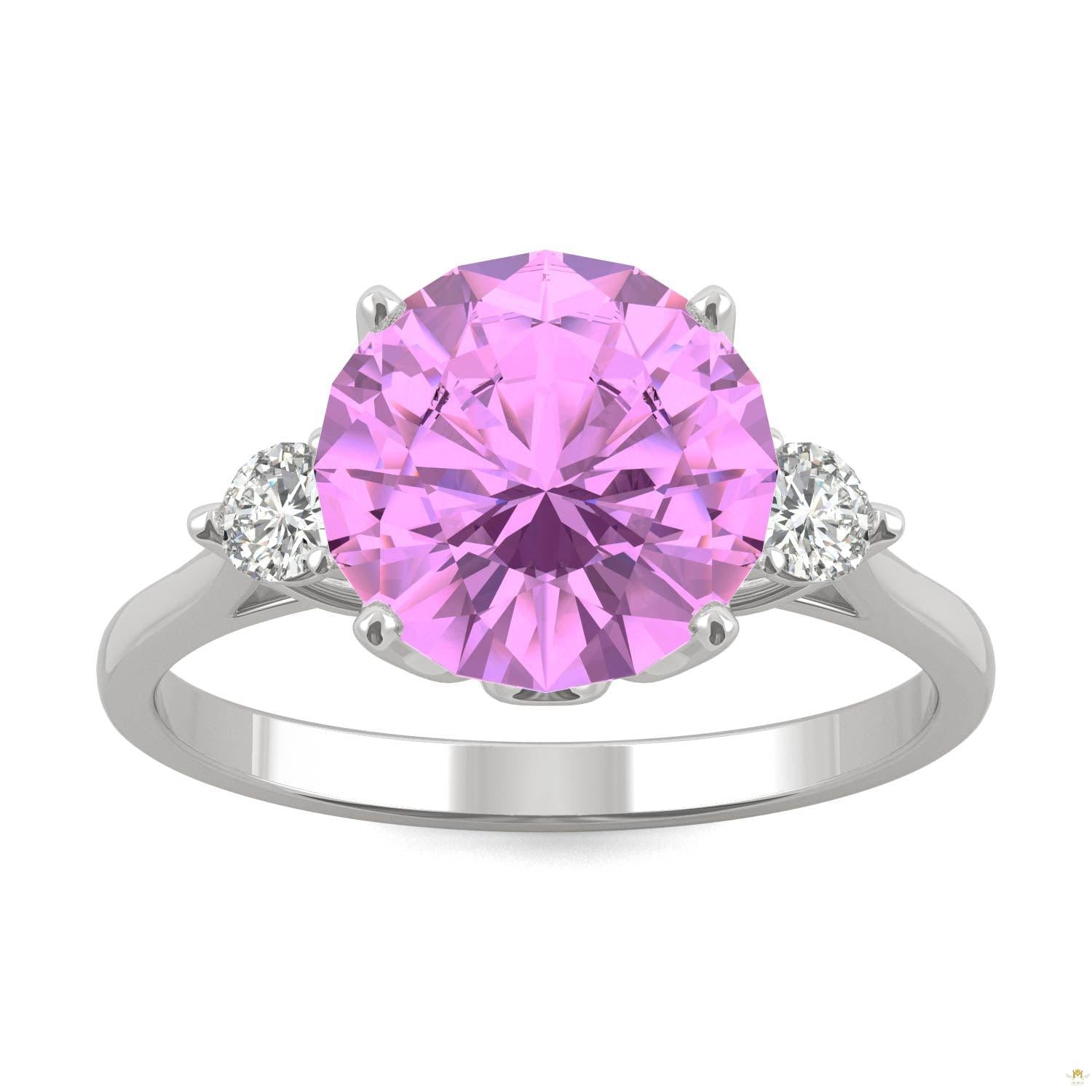3.55 CTW   Round Sapphire Engagement Ring in 14K White Gold