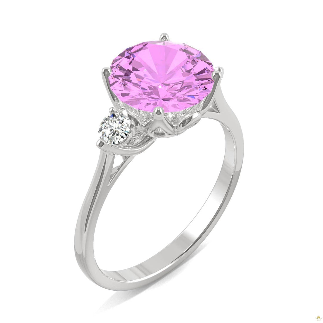 3.55 CTW   Round Sapphire Engagement Ring in 14K White Gold