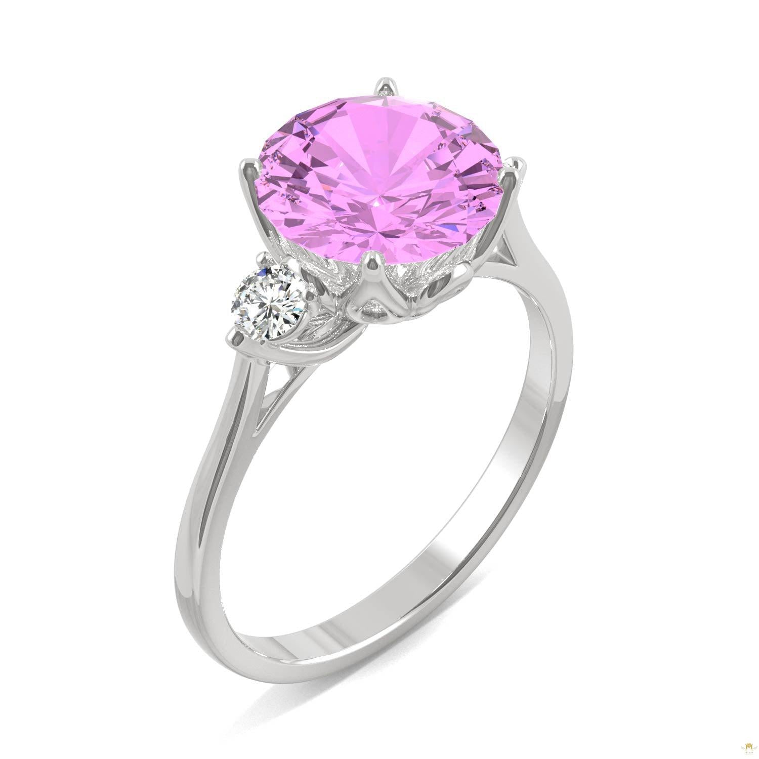3.55 CTW   Round Sapphire Engagement Ring in 14K White Gold