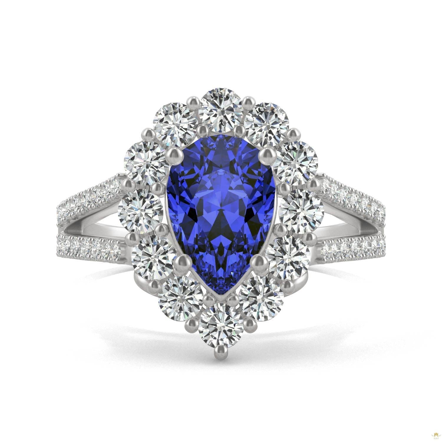 2.73 CTW   Pear Sapphire Halo Ring in 14K White Gold
