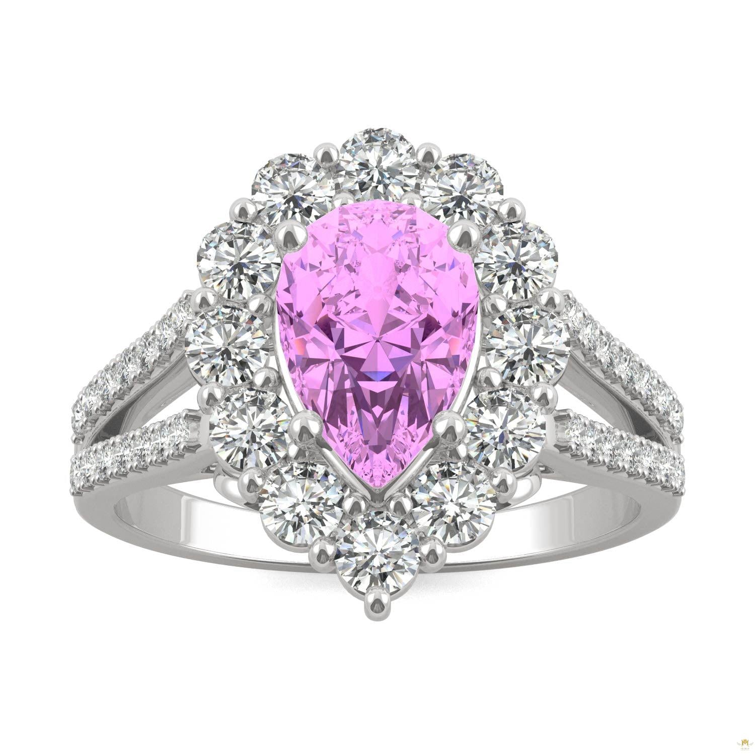 2.73 CTW   Pear Sapphire Halo Ring in 14K White Gold