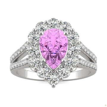 2.73 CTW   Pear Sapphire Halo Ring in 14K White Gold