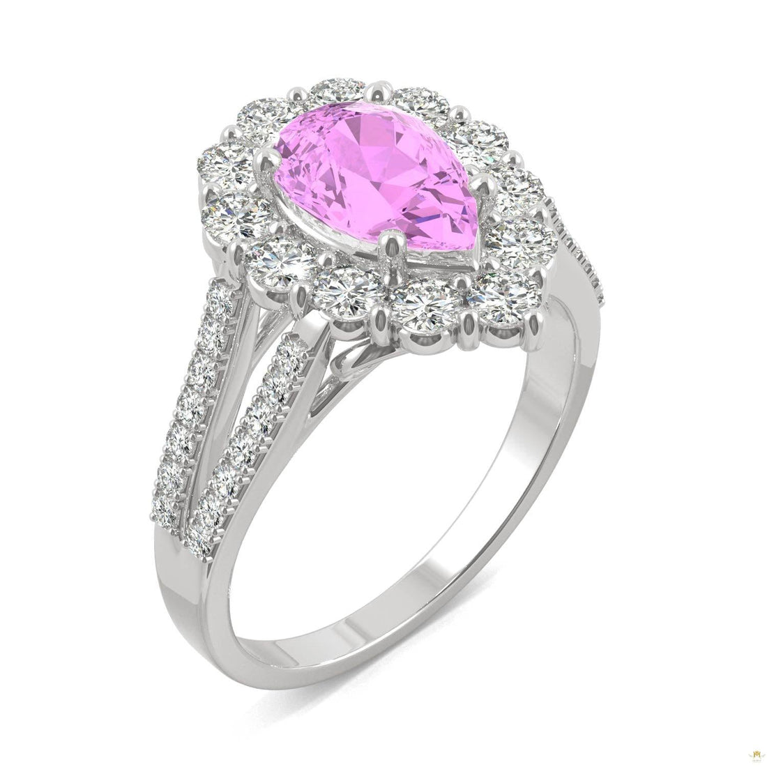 2.73 CTW   Pear Sapphire Halo Ring in 14K White Gold
