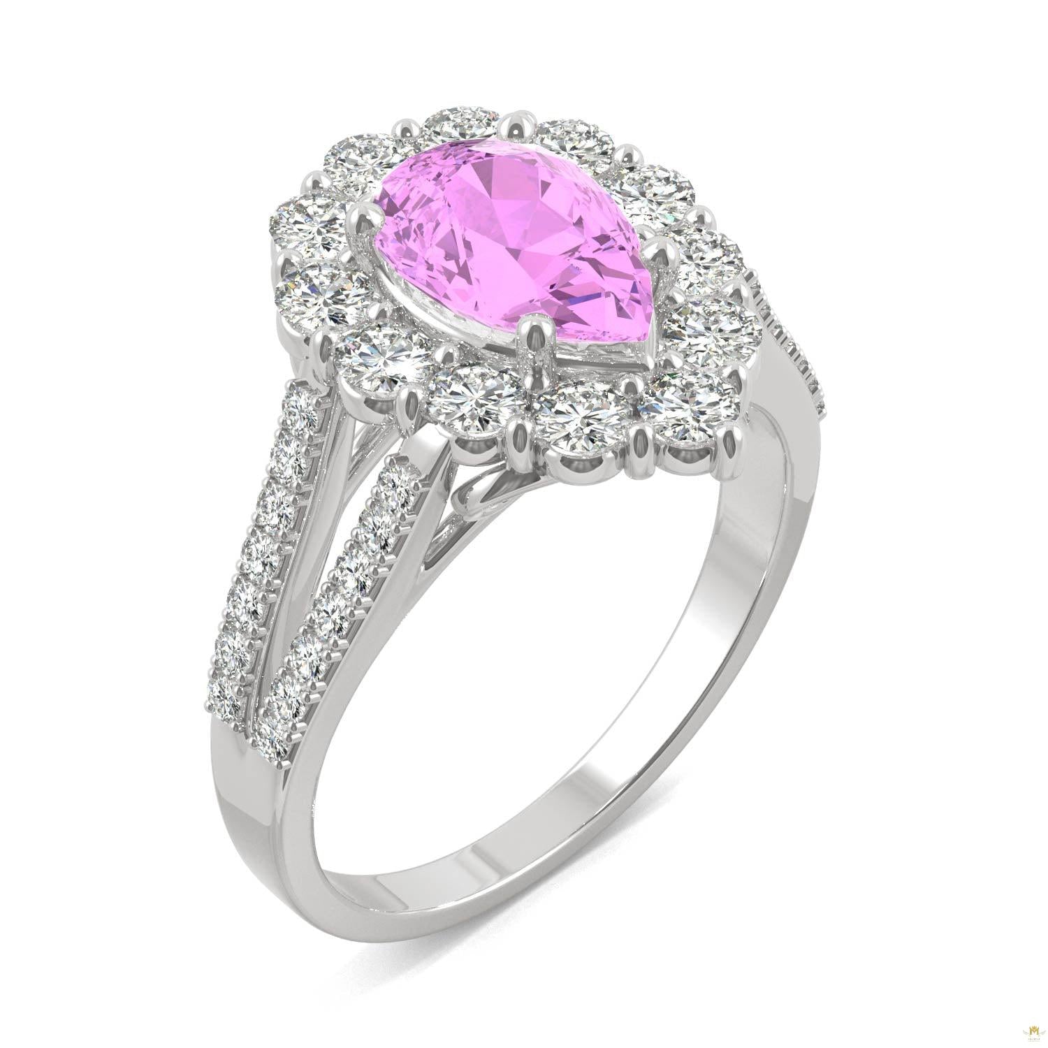 2.73 CTW   Pear Sapphire Halo Ring in 14K White Gold