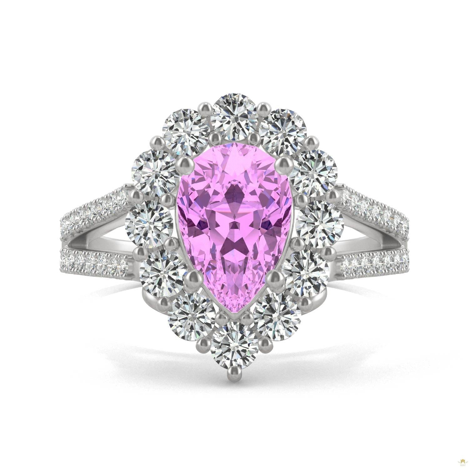 2.73 CTW   Pear Sapphire Halo Ring in 14K White Gold