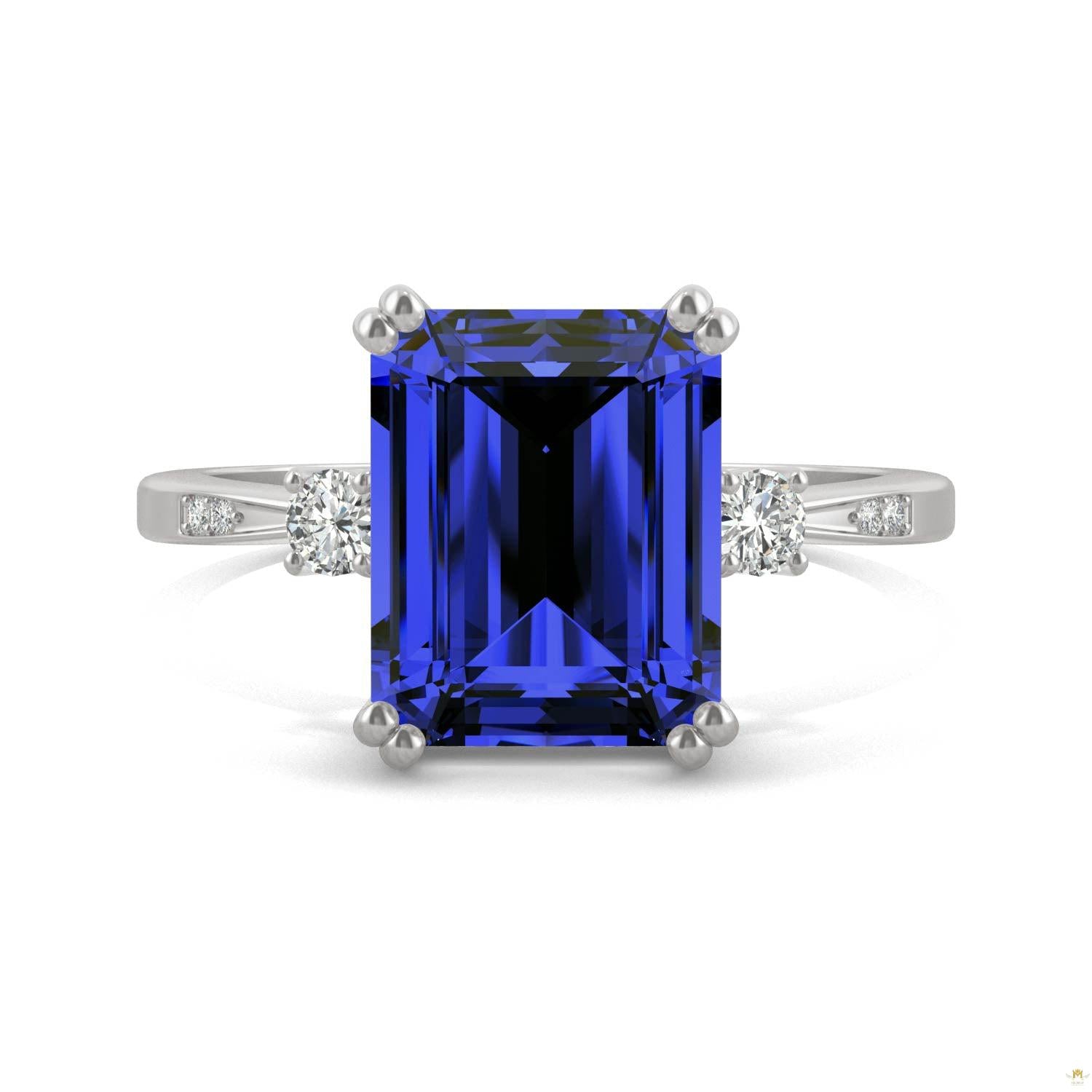4.14 CTW   Emerald Sapphire Basket Ring in 14K White Gold
