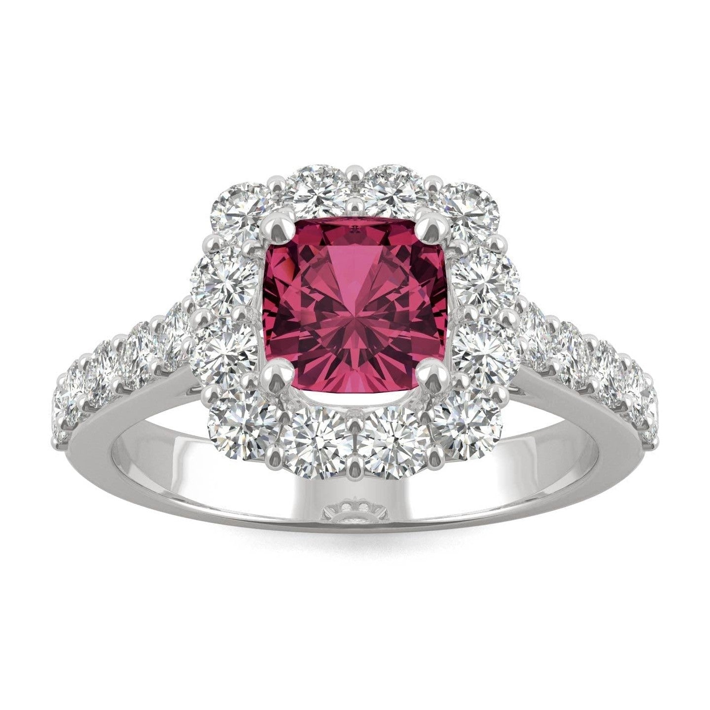 2.30 CTW   Cushion Ruby Halo Ring in 14K White Gold