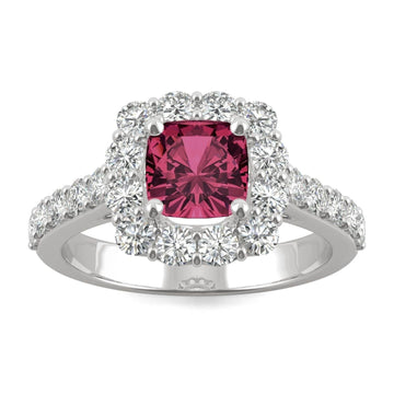 2.30 CTW   Cushion Ruby Halo Ring in 14K White Gold