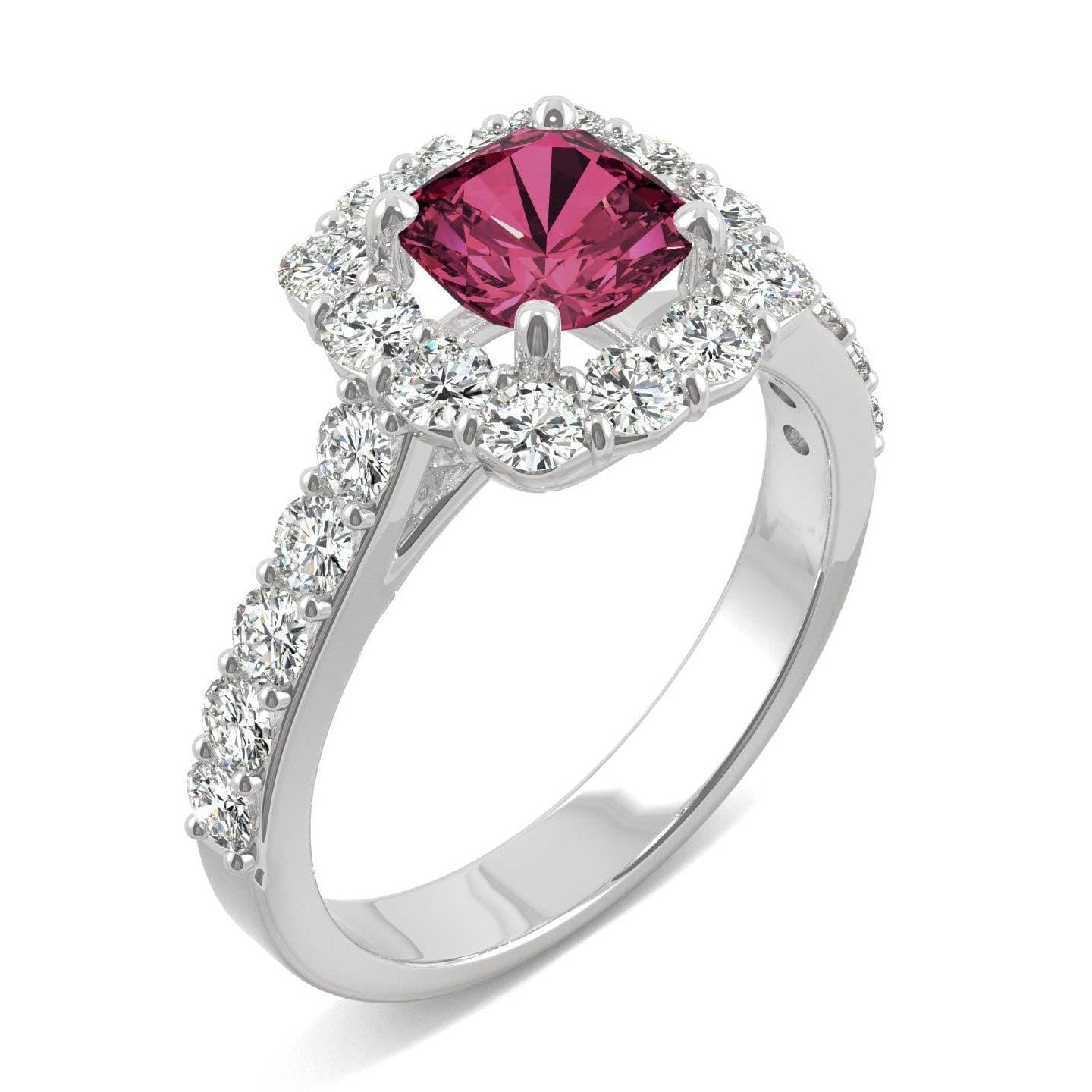 2.30 CTW   Cushion Ruby Halo Ring in 14K White Gold