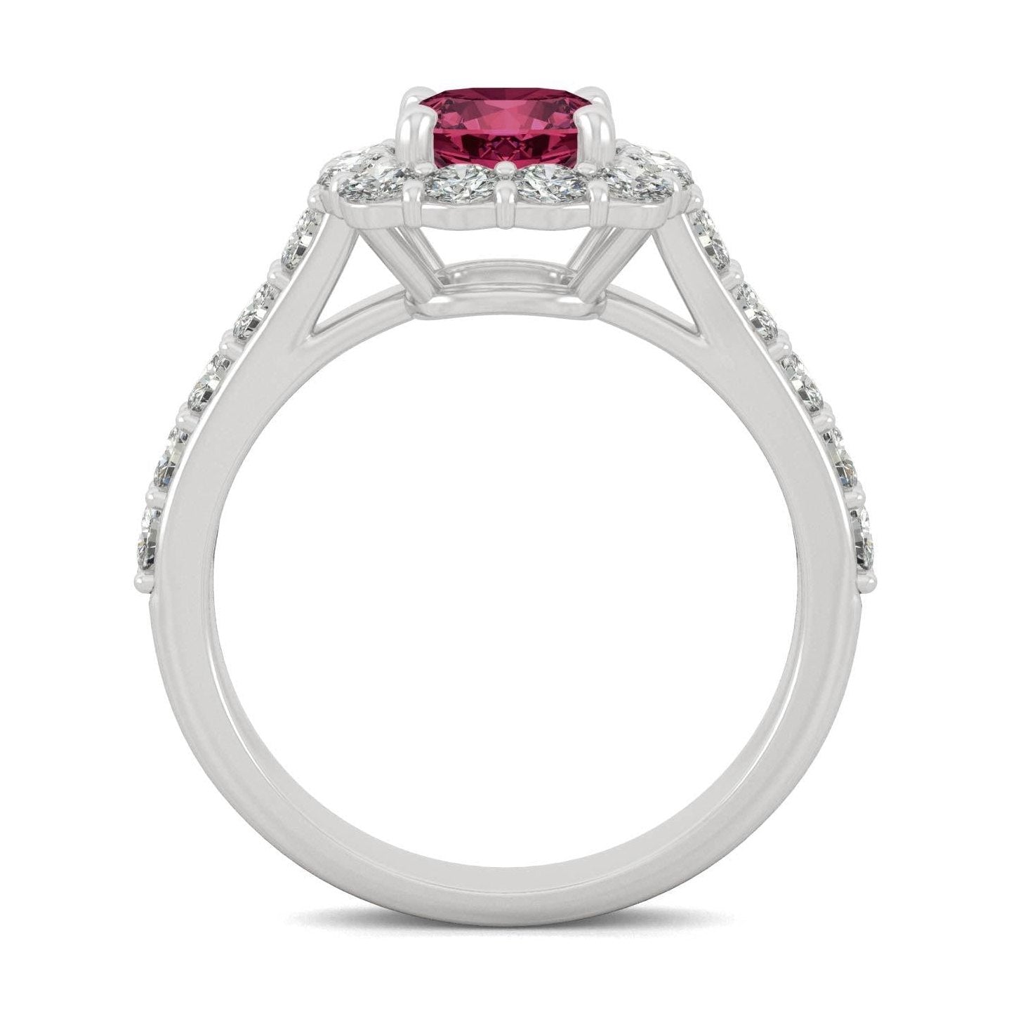 2.30 CTW   Cushion Ruby Halo Ring in 14K White Gold