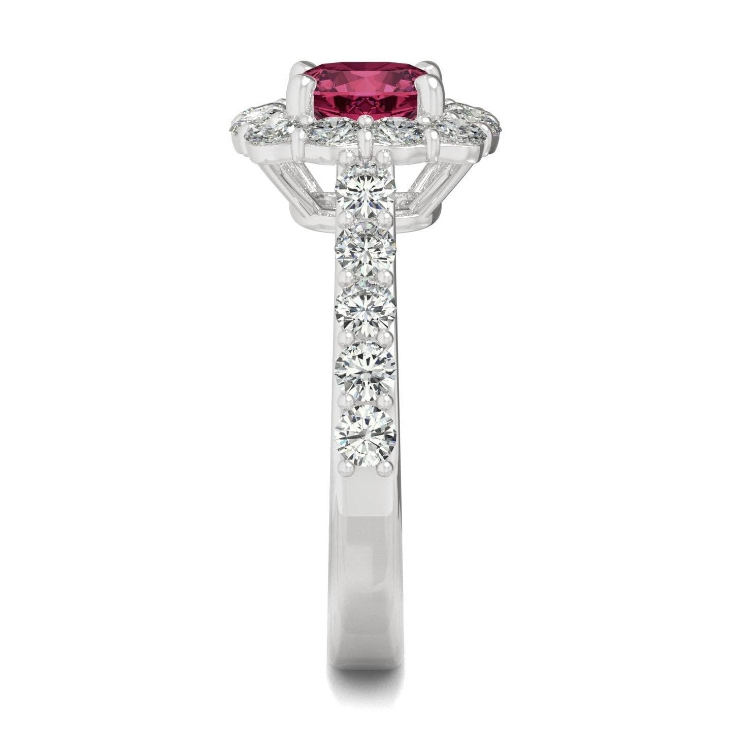 2.30 CTW   Cushion Ruby Halo Ring in 14K White Gold