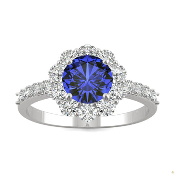 2.28 CTW   Round Sapphire Halo Ring in 14K White Gold