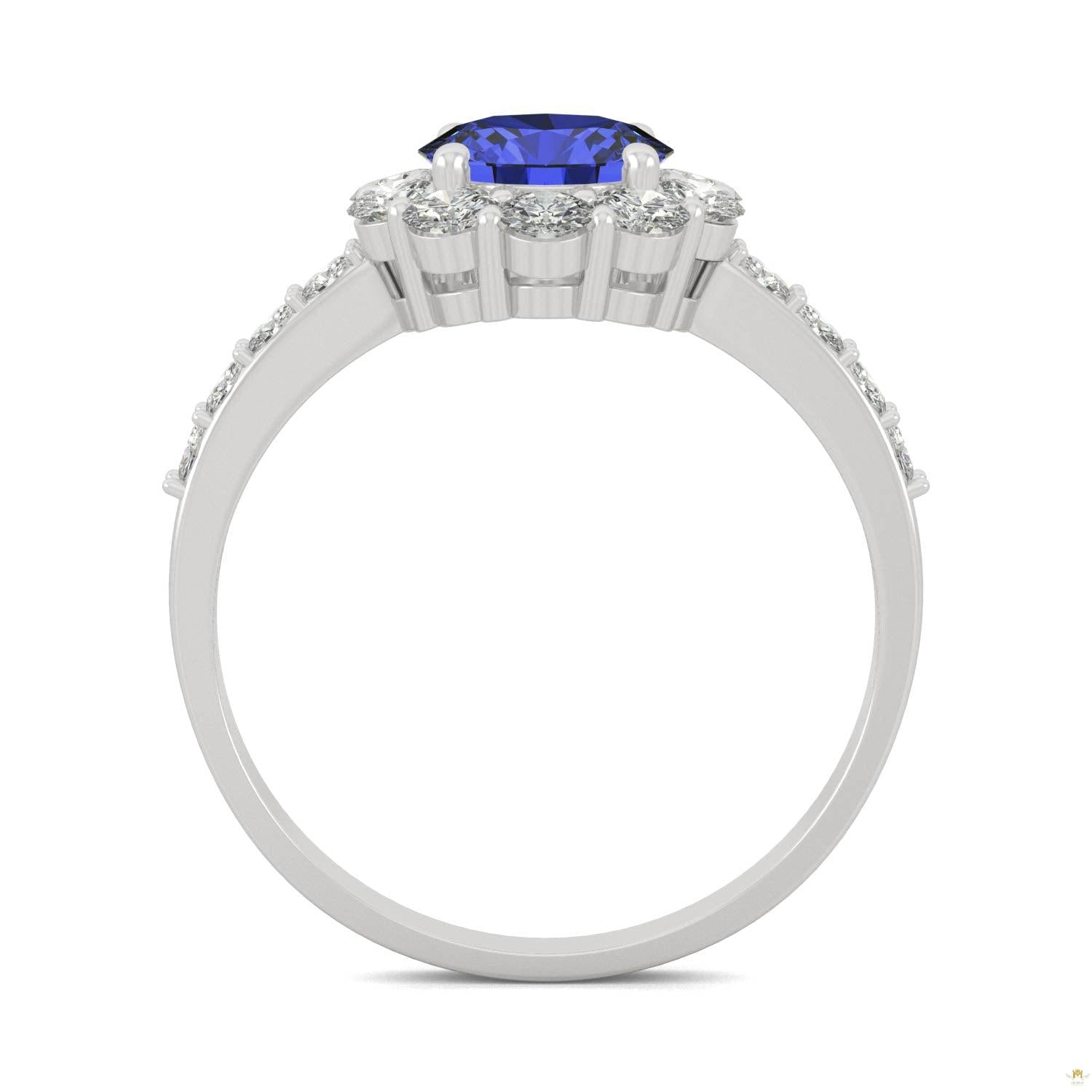 2.28 CTW   Round Sapphire Halo Ring in 14K White Gold
