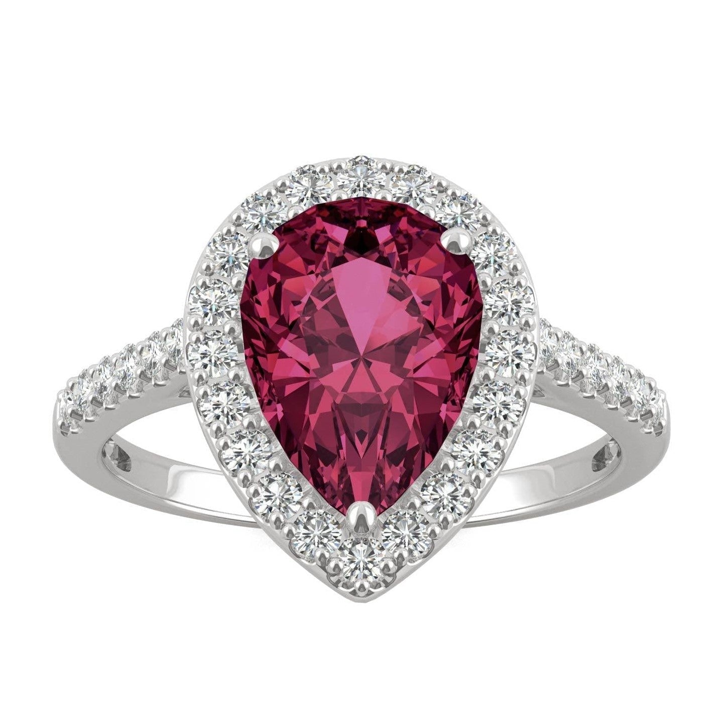 2.98 CTW   Pear Sapphire Halo Ring in 14K White Gold