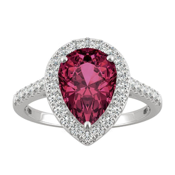 2.98 CTW   Pear Sapphire Halo Ring in 14K White Gold