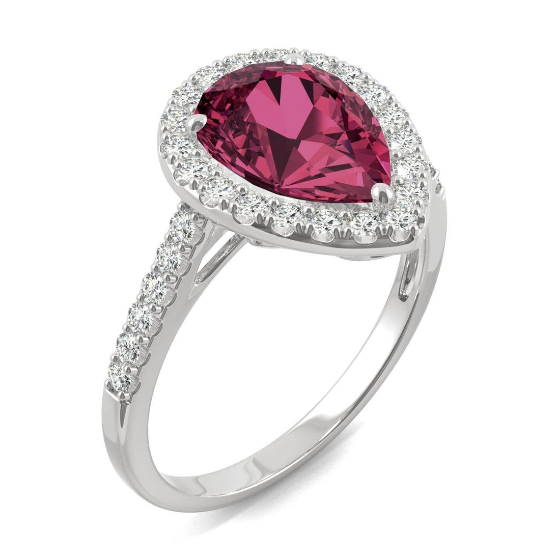 2.98 CTW   Pear Sapphire Halo Ring in 14K White Gold