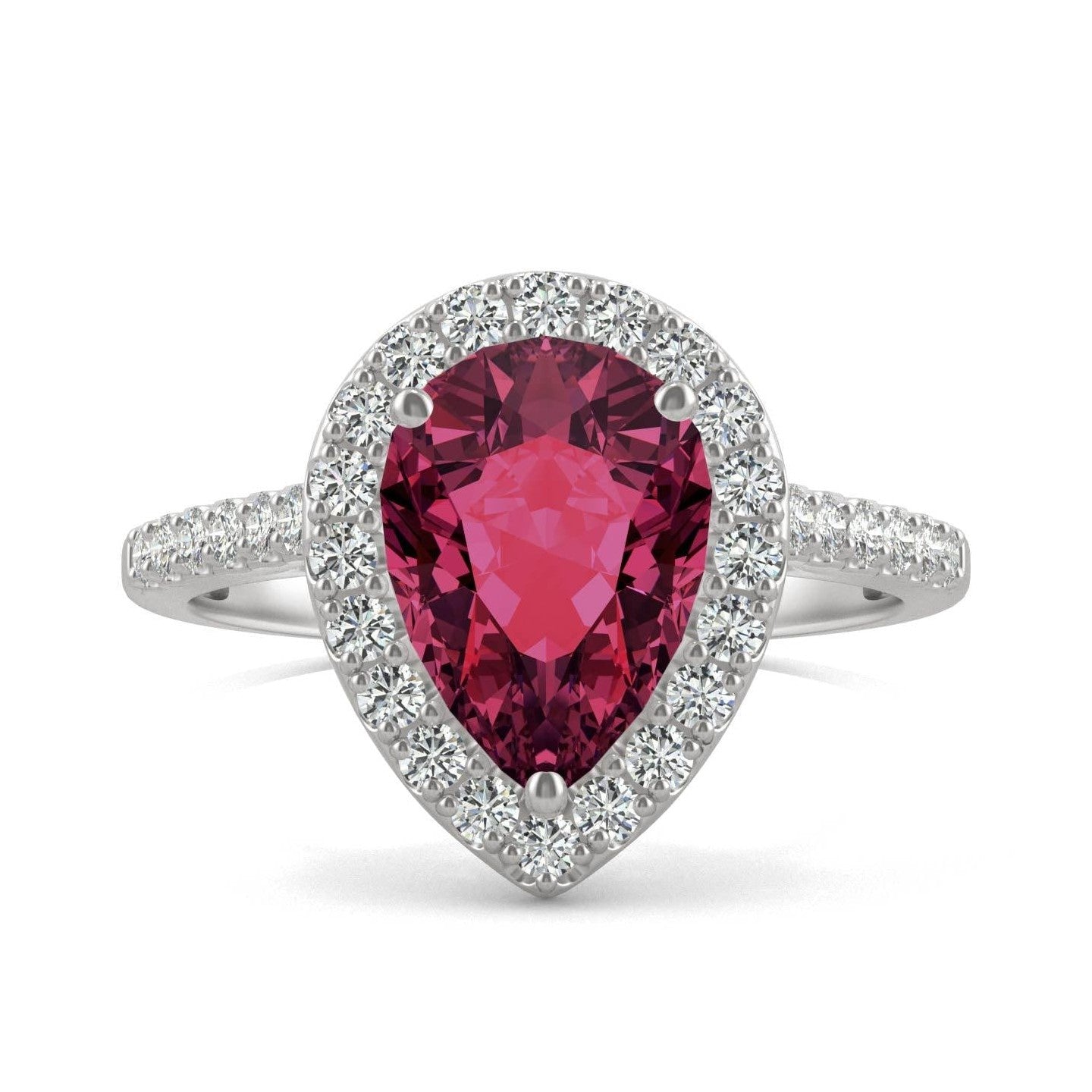 2.98 CTW   Pear Sapphire Halo Ring in 14K White Gold