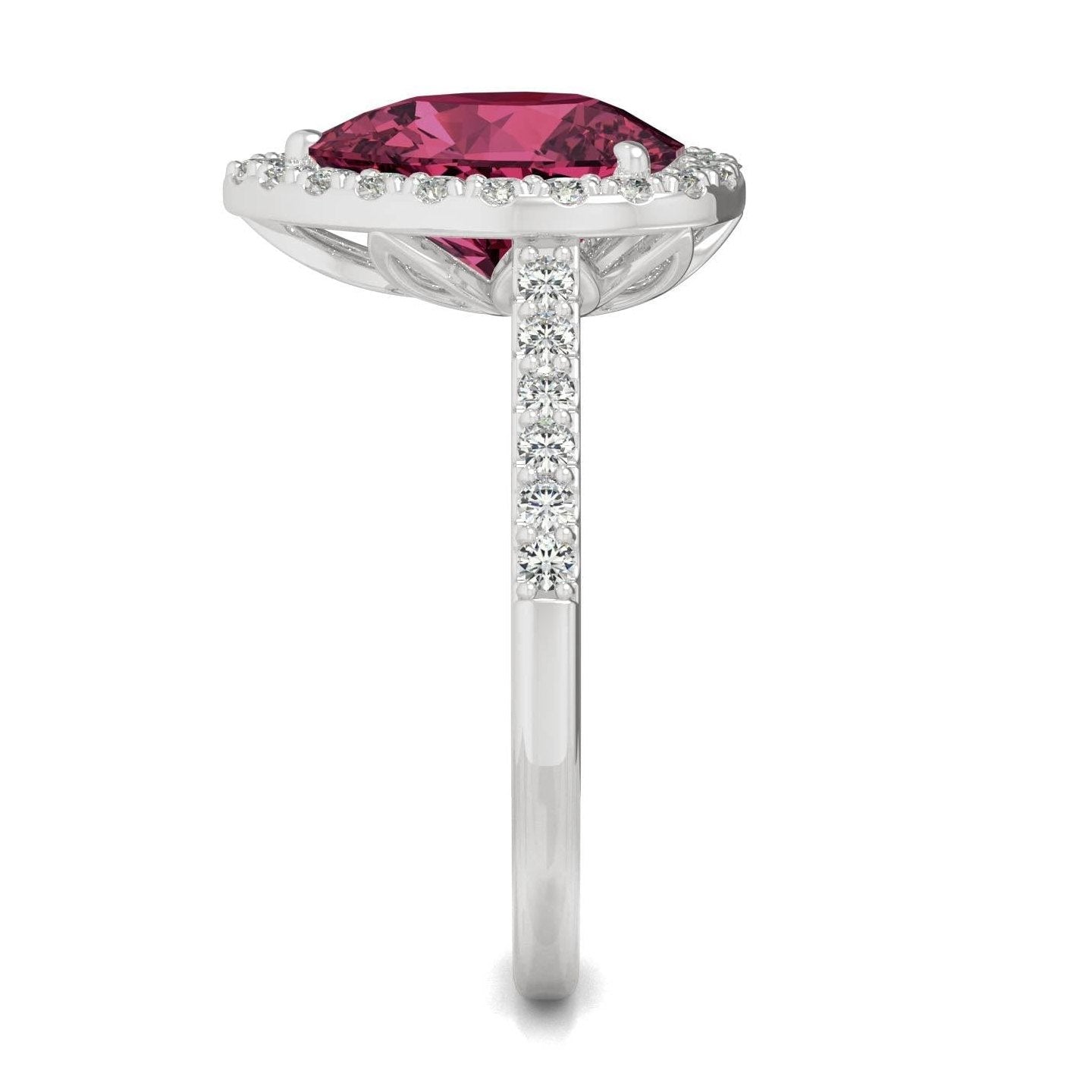 2.98 CTW   Pear Sapphire Halo Ring in 14K White Gold