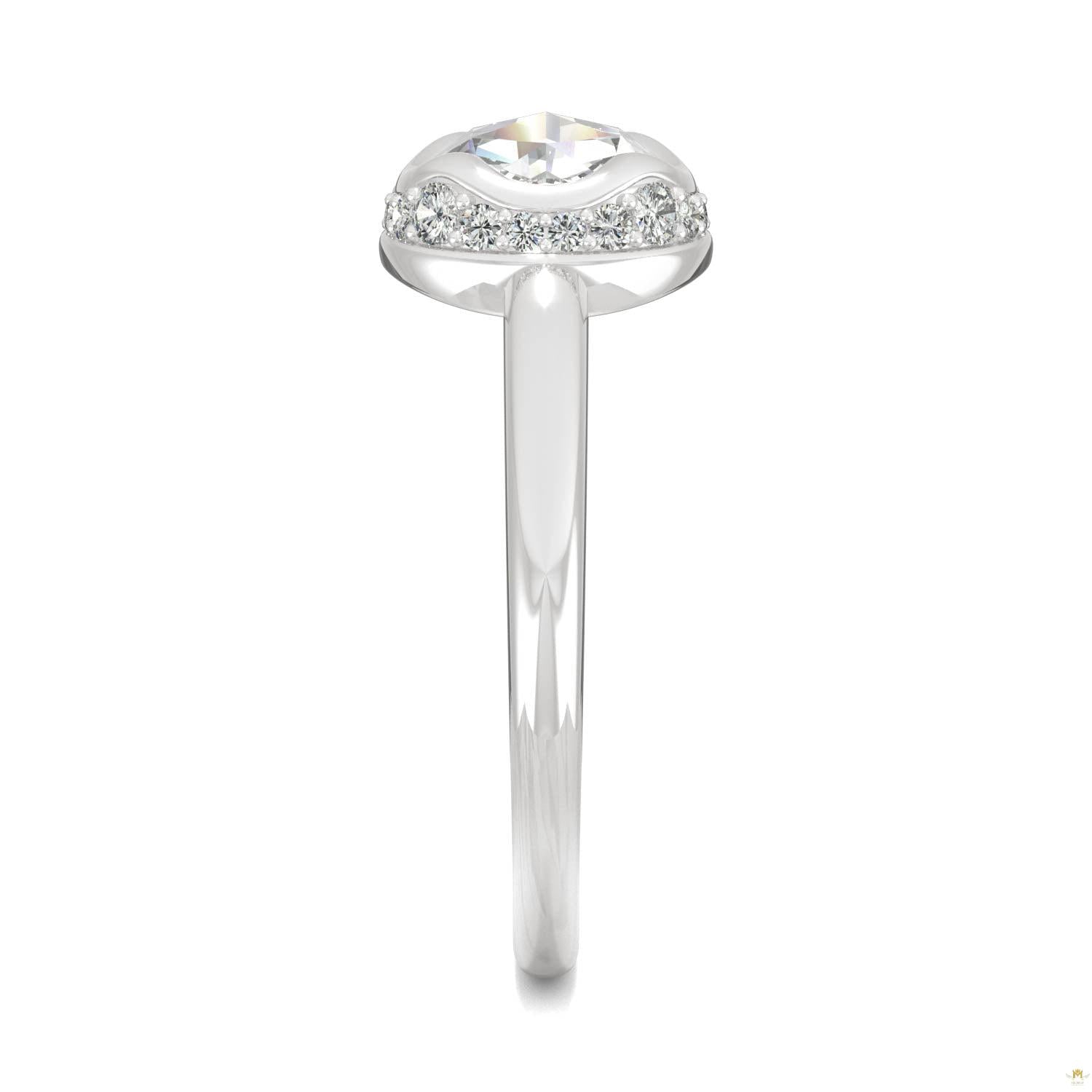 0.77 CTW   Round Moissanite Halo Ring in 14K White Gold