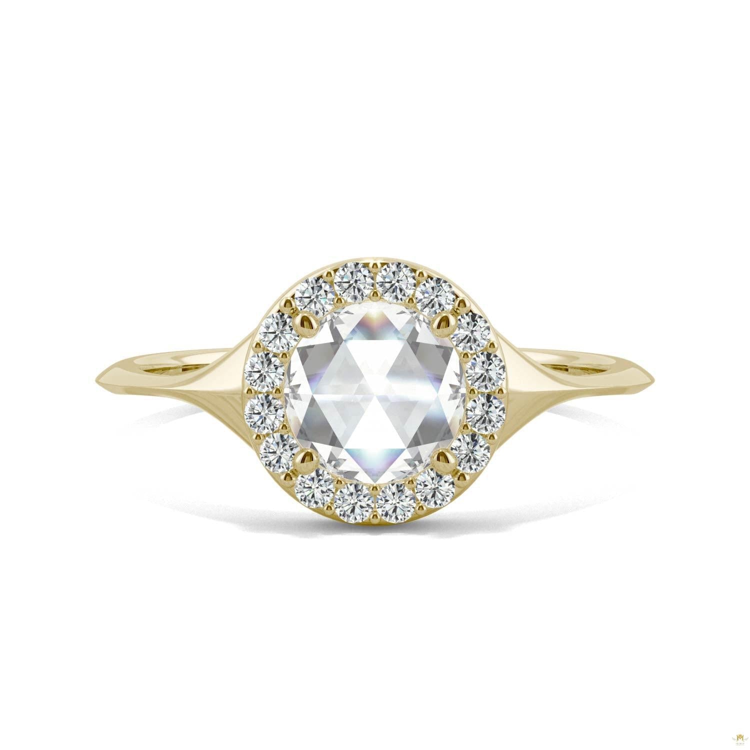 0.60 CTW   Round Moissanite Halo Ring in 14K Yellow Gold