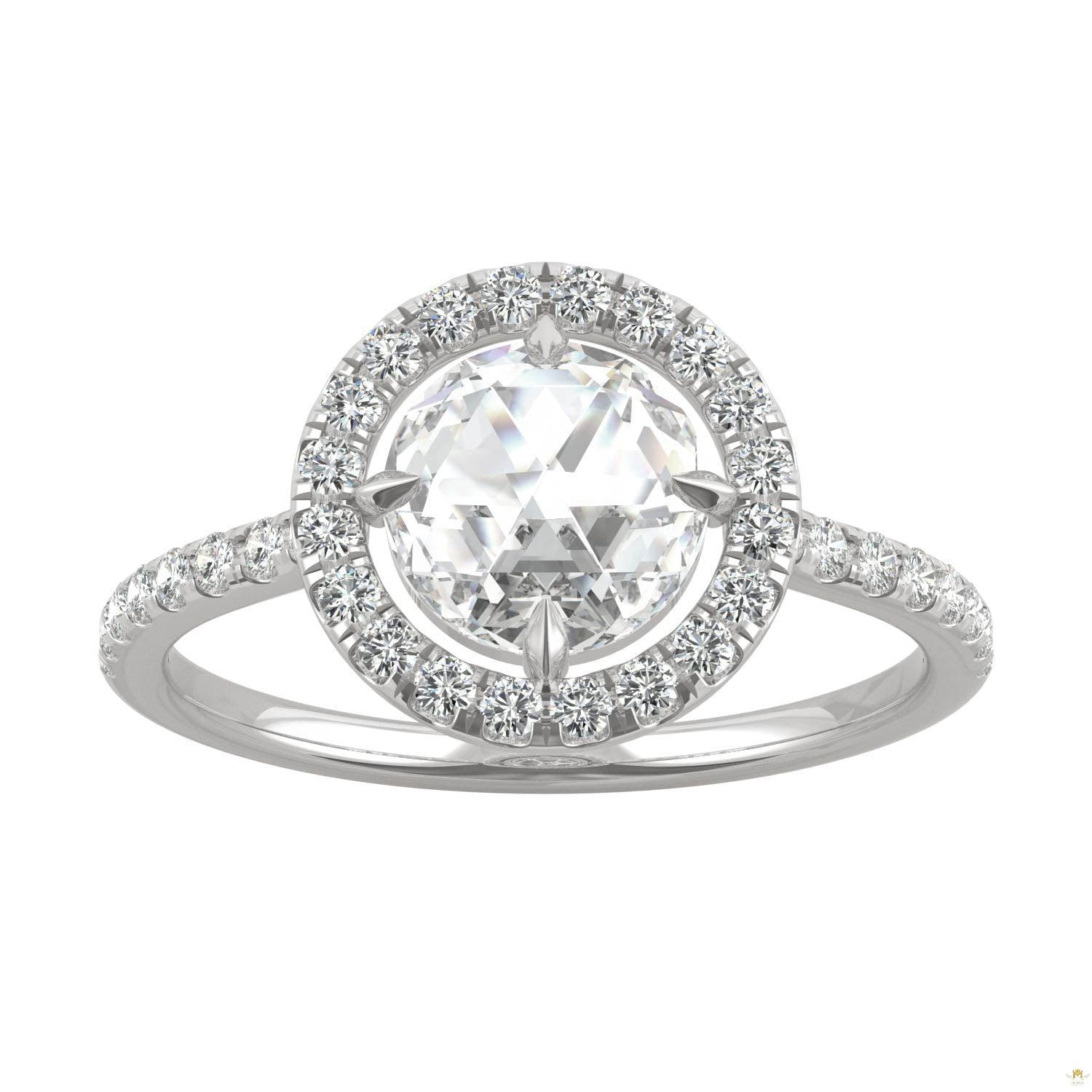 1.56 CTW   Round Moissanite Halo Ring in 14K White Gold