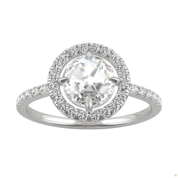 1.56 CTW   Round Moissanite Halo Ring in 14K White Gold