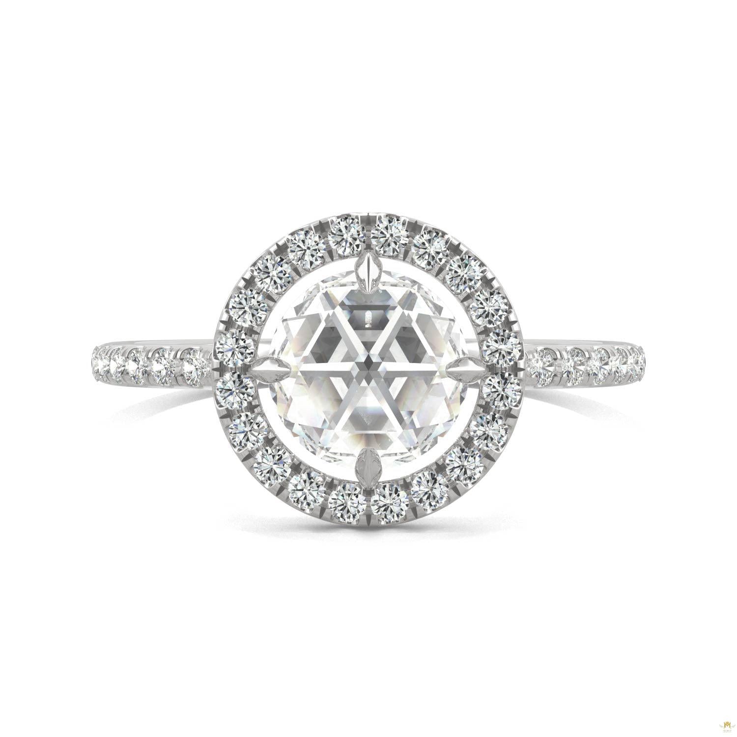 1.56 CTW   Round Moissanite Halo Ring in 14K White Gold