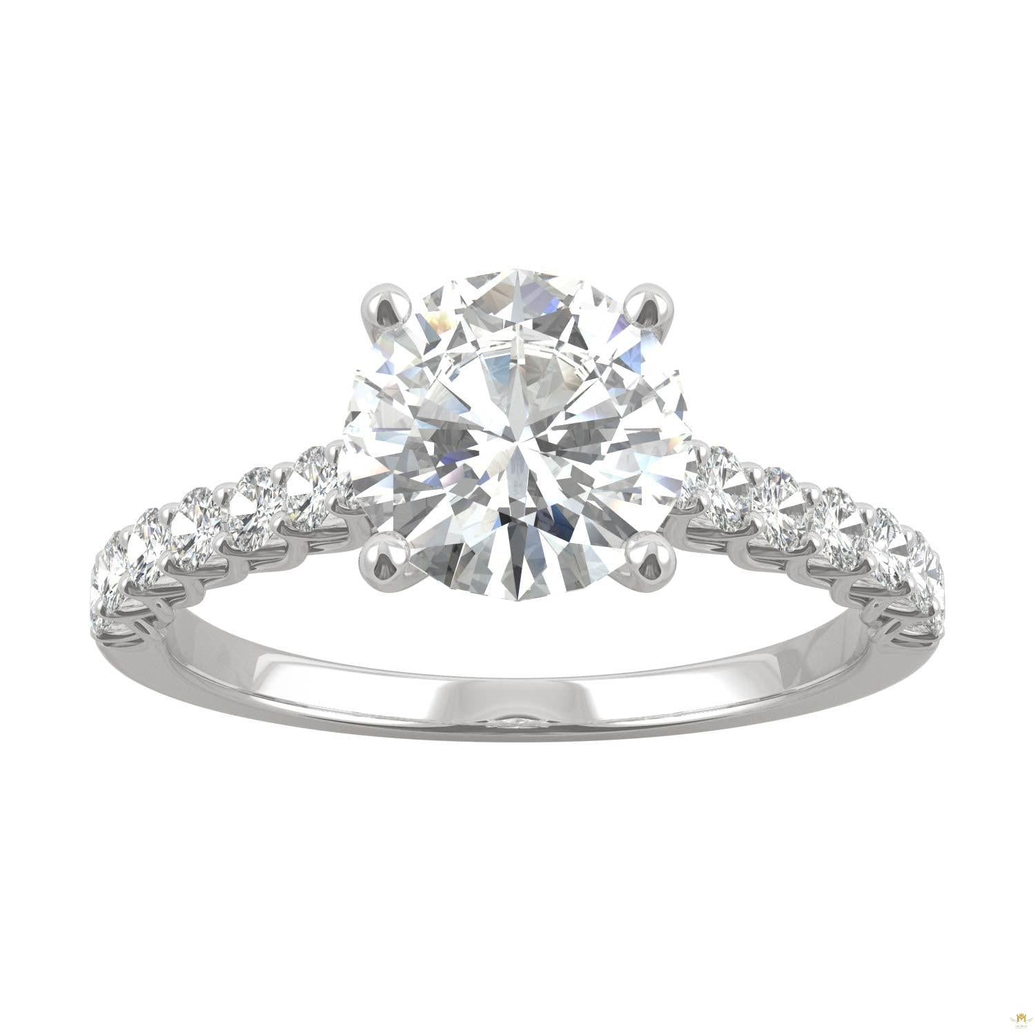 1.92 CTW   Round Moissanite Engagement Ring in 14K White Gold