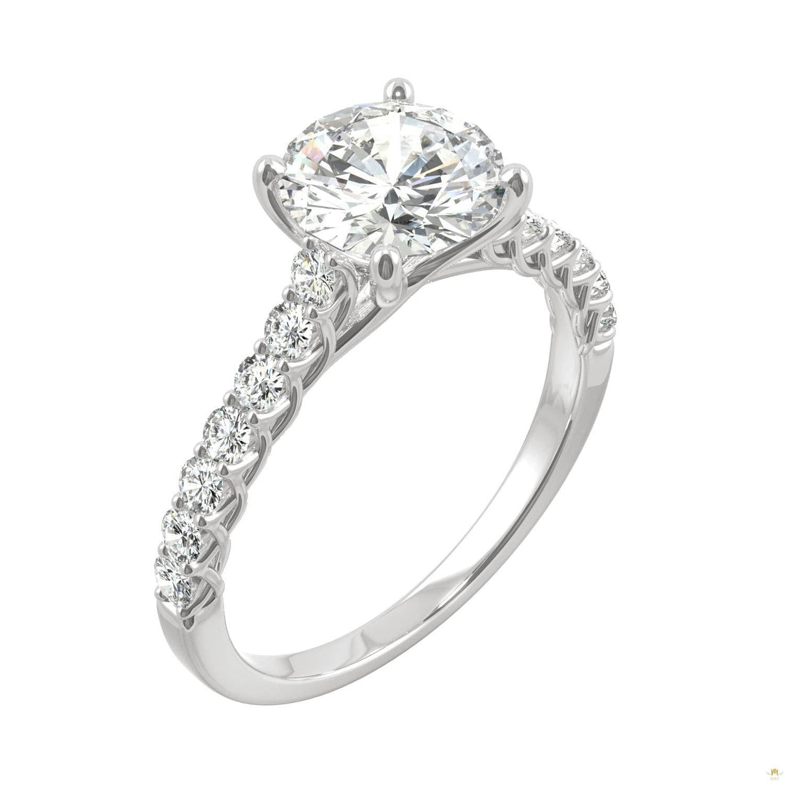 1.92 CTW   Round Moissanite Engagement Ring in 14K White Gold