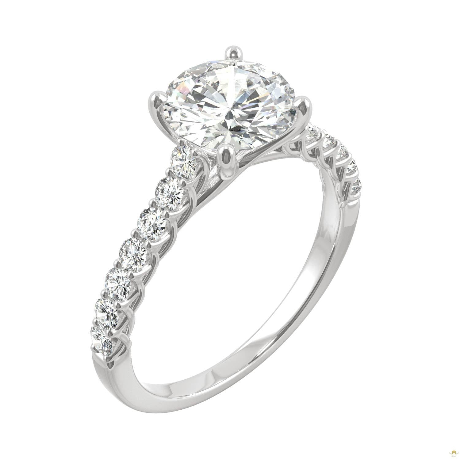 1.92 CTW   Round Moissanite Engagement Ring in 14K White Gold