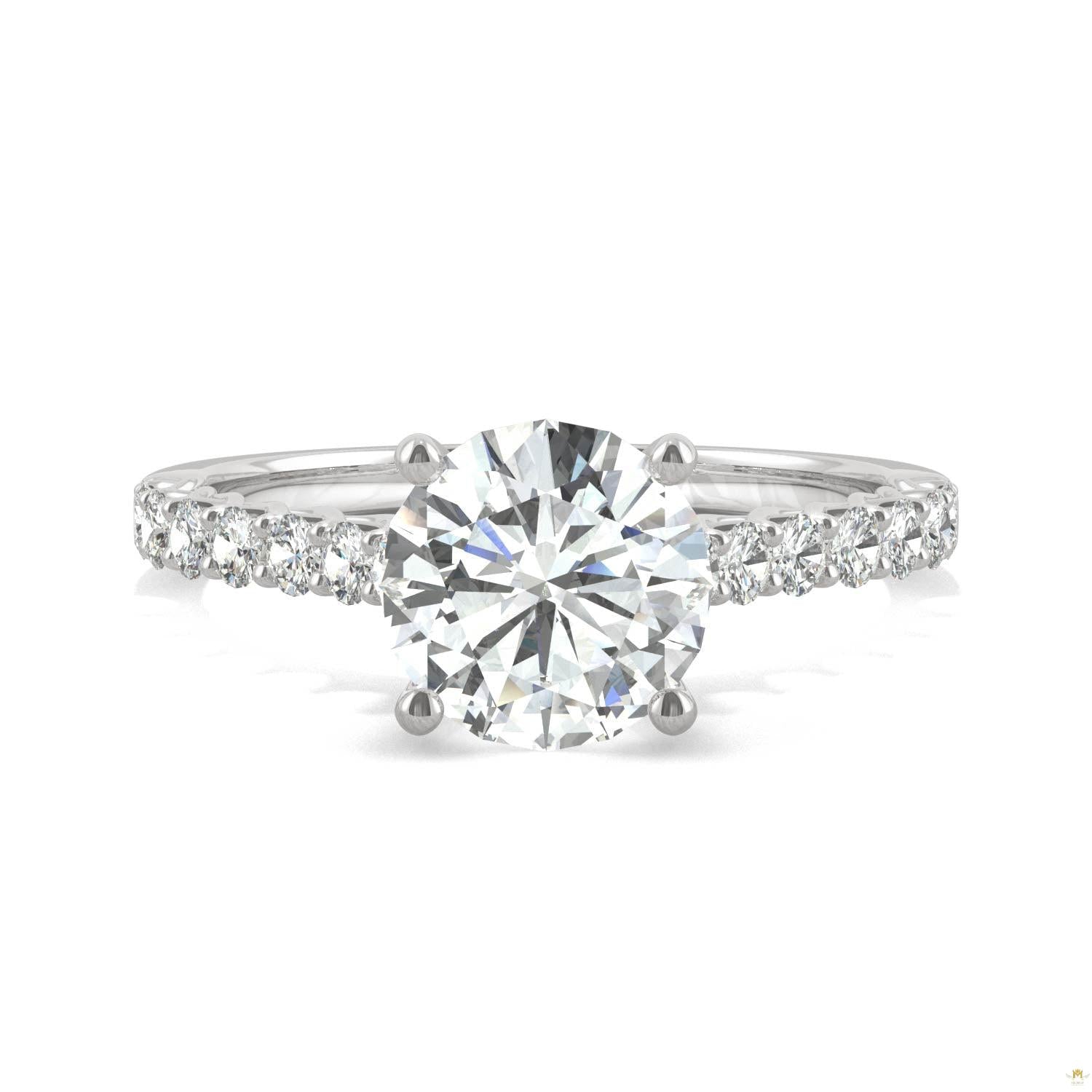1.92 CTW   Round Moissanite Engagement Ring in 14K White Gold