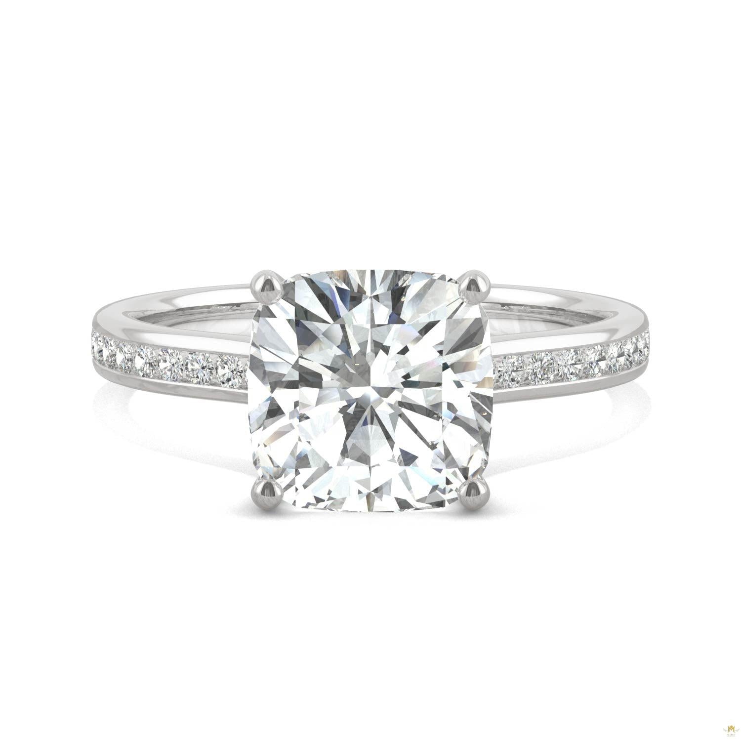 2.58 CTW   Cushion Moissanite Engagement Ring in 14K White Gold