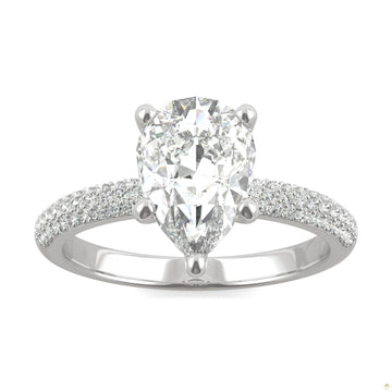 2.31 CTW   Pear Moissanite Pave Ring in 14K White Gold