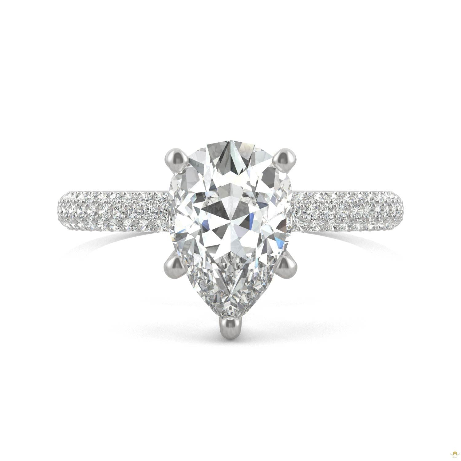 2.31 CTW   Pear Moissanite Pave Ring in 14K White Gold